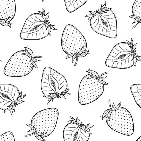 Strawberry Outline Drawing, Strawberry Outline, Botanical Outline, Drawing For Coloring, Pattern Packaging, Monochrome Drawing, Packaging Logo, Line Art Illustration, Book Background