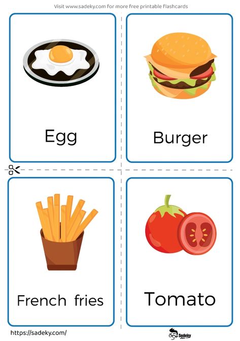 12 Free Food Flashcards Printable For Preschoolers | Sadeky Food Flash Cards Free Printable, Food Flashcards Free Printable, Flashcards For Kids Printables, Unhealthy Food Pictures, Food Flashcards, Flash Cards For Kids, Healthy And Unhealthy Food, Number Flashcards, Learning Languages Tips