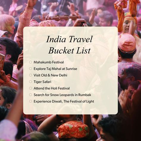 A trip to India is what memories are made of 💭☁️ It’s not just the places and the sightseeing that travellers relish, but also the festivals, the art and craft, the people, the cuisines, and of course, the shopping. Is India on your bucket list? Discover India. Follow link in bio. . . . #indiatravelgram #indiatravels #indiatraveller #luxurytravel #luxurytravels #luxurytravelagent #luxurytraveladvisor Diwali Bucket List, Travel Bucket List India, India Bucket List Places To Visit, India Tourist Attractions, Holi Festival, Festival Lights, India Travel, Travel Bucket List, Luxury Travel