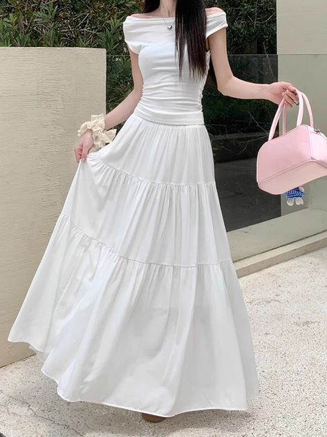 White tea length dress