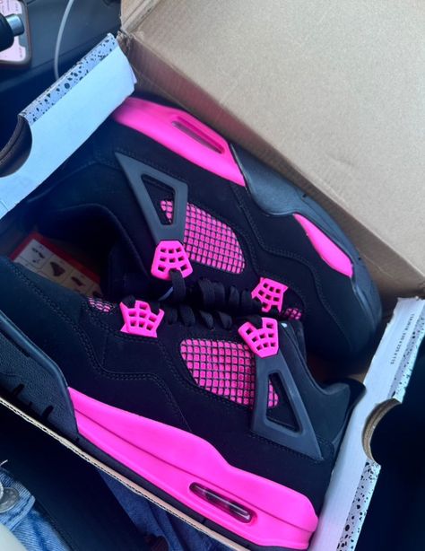 Jordan 4s Wallpaper, Pink 4s, Pink Thunder, Pink Jordans 4s, Nike Shoes Women Fashion, Pink Jordans, Jordan 4’s, Jordan Shoes Retro, Jordan 4s