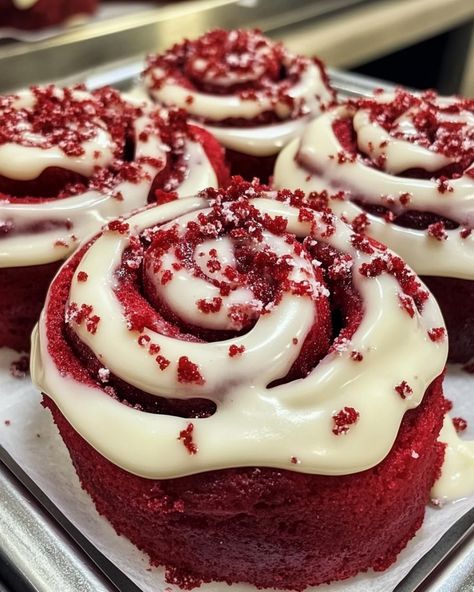 Irresistible Red Velvet Cinnamon Rolls Ingredients: 1 cup warm milk (110°F) 2 ¼ tsp active dry yeast 2 large eggs 1 tsp red gel food coloring 4 ¼ cups all-purpose flour ⅓ cup cocoa powder ¼ cup granulated sugar 10 tbsp unsalted butter (room temp) 1 cup brown sugar 2 tbsp ground cinnamon 4 oz cream cheese (room temp) 4 tbsp unsalted butter (room temp) 1 cup powdered sugar 2 tsp vanilla extract 2 tbsp milk Instructions: Warm the milk and activate yeast. Mix with eggs, red coloring, flour, co... Connamon Rolls, Red Velvet Cinnamon Rolls, Active Dry Yeast, Gel Food Coloring, Warm Milk, Dry Yeast, Ground Cinnamon, Granulated Sugar, Food Coloring