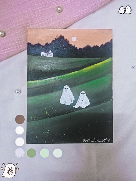 Trend Painting, Ghost Trend, Stuff To Do With Friends, Ghost Painting, Lil Ghost, Ghost Photography, Poster Diy, Gouache Art, Journal Ideas Pages