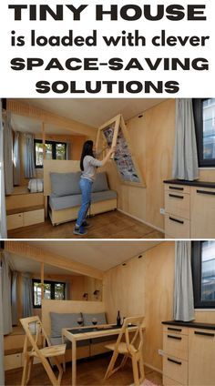 Tiny Home Features, Tiny Cabin Kitchen Tiny House, Dining Tiny House, Tiny Homes Storage Ideas, Shed Turned Cabin, Tiny Home Table Ideas, Simple Tiny House On Wheels, Tiny House From Storage Shed Interior, Tiny House Kitchen Table