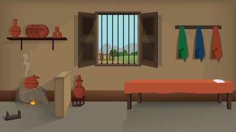 Village room inside vector, poor mud house room interior cartoon background illustrations. Jungle Cartoon, Free Cartoon Characters, Cartoon Maker, Bedroom Cartoon, Photoshop Backgrounds Backdrops, House Cartoon, Mud House, Cartoon House, Photo To Cartoon