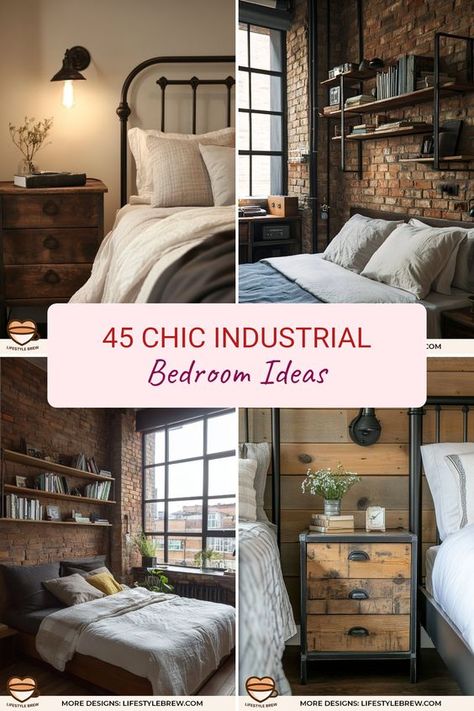 Transform your haven with these 45 chic industrial bedroom ideas. From striking exposed brick walls to metal accents and wooden elements, these designs create a modern aesthetic that's timeless. Discover how to incorporate art deco pieces, industrial lighting, and furniture that blend seamlessly into your space. With practical tips and visual inspiration, you'll learn how to achieve a trendy yet functional bedroom that stands out. Elevate your design game and create your perfect retreat today! Industrial Bedroom Ideas, Brick Wall Bedroom, Style Bedroom Ideas, Brick Bedroom, Industrial Decor Bedroom, Industrial Style Bedroom, Industrial Bedroom Design, Brick Accent Wall, Fall Bedroom Ideas