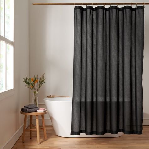 Black Shower Curtain Bathroom, Spa Shower Curtain, Dark Shower Curtain, Mens Bathroom Decor, Black Shower Curtain, Shower Curtain Black, Botanical Motifs, Black Shower Curtains, Modern Shower Curtains