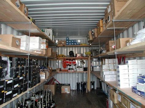 Shipping Container Storage, Diy Storage Containers, Sea Containers, Tips For Organizing, Heavy Duty Shelving, Container Ideas, Cargo Container, Custom Shelving, Container Storage