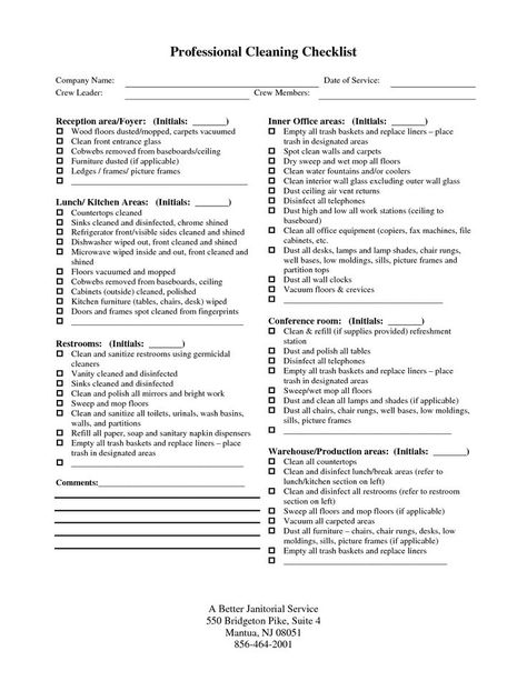 Professional House Cleaning Checklist Printable                                                                                                                                                                                 More Professional Cleaning Checklist, Maid Service Checklist, Professional House Cleaning Checklist, Cleaning Service Checklist, House Cleaning Checklist Printable, Cleaning Contracts, Cleaning Checklist Template, Cleaning Checklist Printable, Check Lists