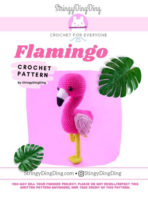 Crochet Pink Flamingo Free Pattern, Free Flamingo Crochet Pattern, Crochet Flamingo Pattern Free, Crocheted Flamingo, Crochet Flamingo, Bird Crochet, Flamingo Bag, Crochet Ornament Patterns, Crochet Needlework