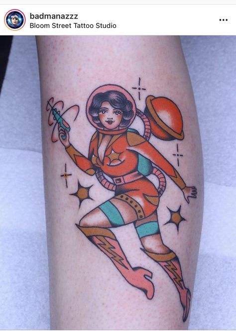 Space Babe, Cowgirl Tattoos, Pin Up Girl Tattoo, Cowboy Tattoos, Astronaut Tattoo, Traditional Tattoo Inspiration, Wrist Tattoo Designs, Unique Wrist Tattoos, Sailor Jerry Tattoos