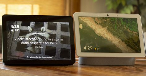 Google Nest Hub Max vs. Amazon Echo Show 2: Battle of the high-end smart displays - CNET Google Hub, Outdoor Skating Rink, Log Home Builders, Amazon Echo Show, Samsung Home, Outdoor Skating, Echo Show, Best Smart Home, Google Nest