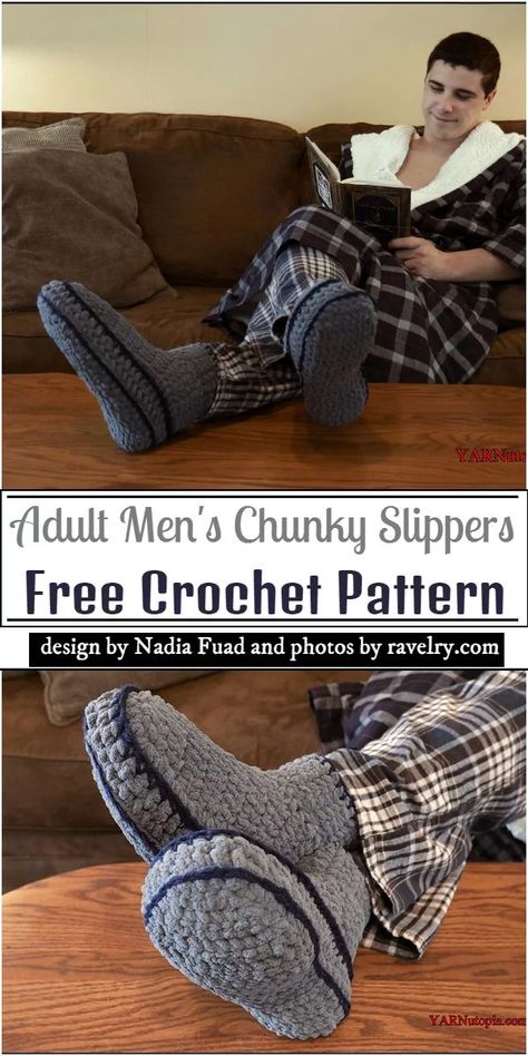 Mens Slippers Crochet Pattern, Mens Slippers Crochet, Mens Slippers Pattern, Crochet Slippers Adult Free Pattern, Chunky Slippers, Crochet Slipper Boots, Easy Crochet Slippers, Knit Slippers Free Pattern, Crochet Slipper