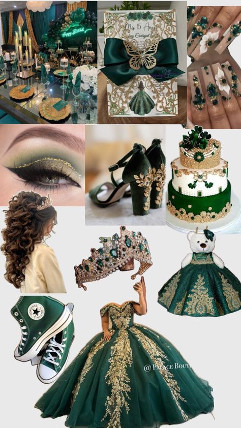 Green And Pink Quinceanera, Green And Gold Quinceanera, Quinceanera Emerald Green, Pink Quinceanera Theme, Emerald Green Theme, Emerald Green And Pink, Enchanted Forest Quinceanera Theme, Enchanted Forest Quinceanera, Mexican Quinceanera