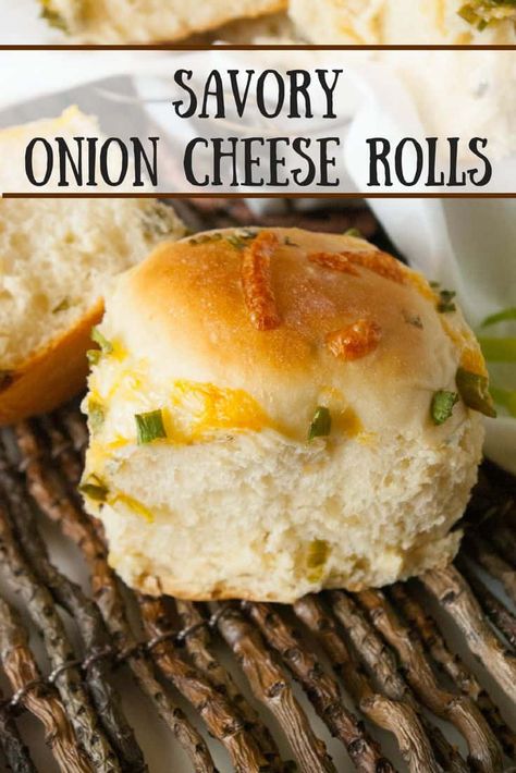 Savory Onion Cheese Rolls- These savory onion cheese onion rolls are the perfect way to kick your dinner up a notch! The onions and cheese add just the right amount of flavor! Rolls For Dinner, Onion Rolls, Onion Bread, Cheese Rolls, Cheese Roll, Biscuit Bread, Biscuit Rolls, Dinner Rolls Recipe, Cheese Rolling