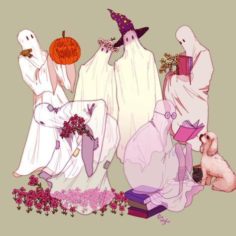 Ghost Couple Drawing, Ghost Character Art, Ghost Aesthetics, Halloween Reference, Scarf Drawing, Ghost Aesthetic, Ghost Illustration, Ghost People, Halloween Instagram