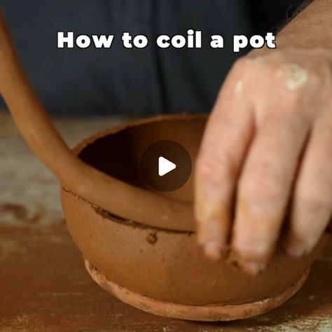 Andy Ward’s Ancient Pottery on Instagram: "The basics of coil building pottery in less than 30 seconds. There are 5 steps to coil building, they are: Coil - Bond - Pinch - Scrape - Repeat. If you get stuck refer back to the steps shown in this video.  #coilpot #handbuilding #potteryvideos #potteryforbeginners #potteryhowto #learnpottery" Coil Mug, Coiling Pottery, Primitive Skills, Coil Pottery, Coil Pots, Ancient Pottery, Pottery Videos, Play Clay, 30 Seconds