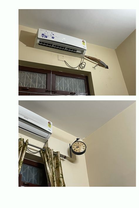 Creative way of hiding AC pipes in living room. Hiding Pipes On Wall, Ac Pipe Covering Ideas, How To Hide Ac Pipes In Room, Ideas To Cover Pipes On Wall, How To Hide Pipes On Wall, Ideas To Hide Pipes On Wall, Hide Wires On Wall, Air Conditioner Hide, Hide Pipes