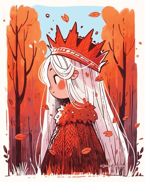 Indie Game Character Design, Garden Character Design, Autumn Princess, Flat Color Illustration, Simple Art Styles Cartoon, Runescape Art, Autumn Digital Art, Autumn Character Design, Illustration Ideas