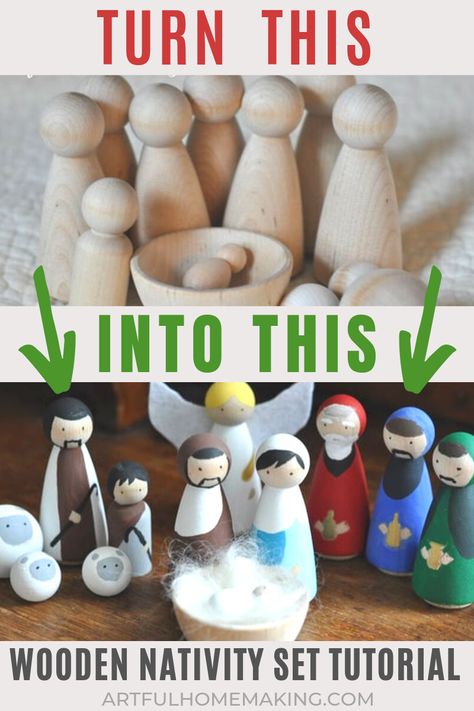 Waldorf Nativity, Nativity Set Diy, Nativity Peg Doll, Wooden Nativity Set, Simple Nativity, Wooden Nativity Sets, Wooden Nativity, Wooden Peg Dolls, Diy Nativity