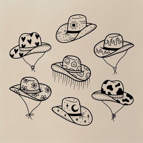 Western Tattoo Ideas, Cowboy Hat Tattoo, Western Tattoo, Cowboy Tattoos, Flash Sheets, Western Tattoos, Tattoos Geometric, Tattoo Ideas Female, Arte Inspo