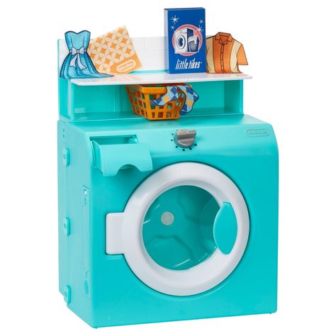 Kids can pretend to wash and dry clothes just like their parents with the super realistic Little Tikes® Retro Washer-Dryer. This ‘50s inspired, pretend play washer-dryer is packed with interactive features: a tumbling drum, a sliding detergent drawer, a tabletop for folding clothes, and built-in slots for storage baskets. Plus, it makes realistic sounds like dials turning, spinning drum sounds, beeps, cycles changing, and more, to really extend role play for hours. Pretending to do laundry and o Laundry Washing Machine, Little Tikes, Folding Clothes, Mini Things, Preschool Toys, Washer Dryer, Washer And Dryer, Toys For Girls, Pretend Play