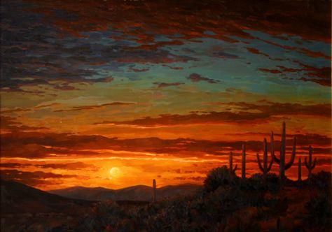 Desert Landscape Art, Desert Landscape Painting, Arizona Sunset, Western Landscape, Western Paintings, Arizona Desert, Desert Art, Desert Painting, Desert Sunset