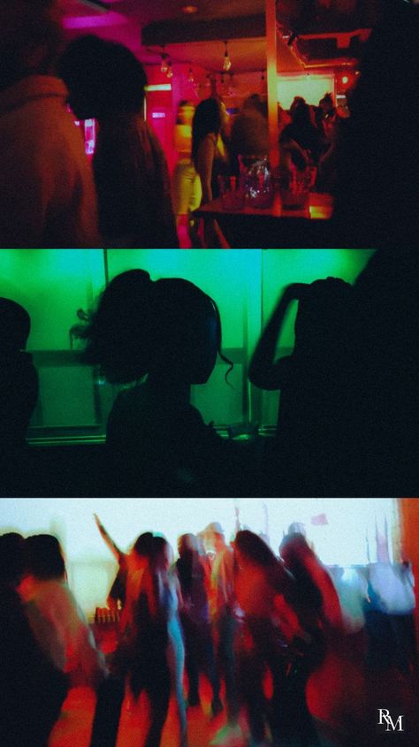 3 photos of dance scenes in a nightclub Neon Lights Photography, Electric Music, Aesthetic Film, Nightclub Aesthetic, Electric Energy, Light Film, Neon Nights, Club Music, Dancing Aesthetic