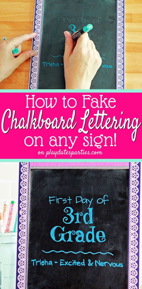 How to Fake Beautiful Hand Lettering on a Chalkboard Sign Chalkboard Hand Lettering, Small Chalkboard Signs, Kids Chalkboard, Handwriting Ideas, Chalkboard Writing, Chalkboard Markers, Letter Diy, Sign Fonts, Small Chalkboard