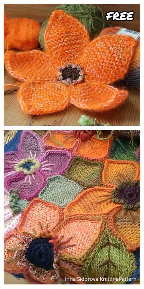 Free Knitted Flower Patterns, Knitted Flowers Free, Knitted Flower Pattern, Knitting Paterns, Crocheted Flowers, Knitted Flowers, Crochet Flower Tutorial, Crochet Flower Patterns, Knit Stitch Patterns