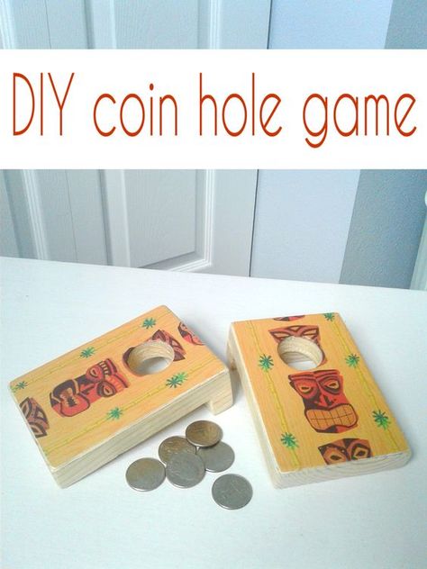 DIY coin hole game | Like corn hole, but a mini version and with quarters. This would be fun to add to game nights! #gamenight #diy #crafts #coinhole Diy Cornhole Boards, Corn Hole Diy, Wood Projects For Kids, Diy Projects To Sell, Wood Games, Wooden Games, Corn Hole Game, Corn Hole, Diy Outdoor Decor