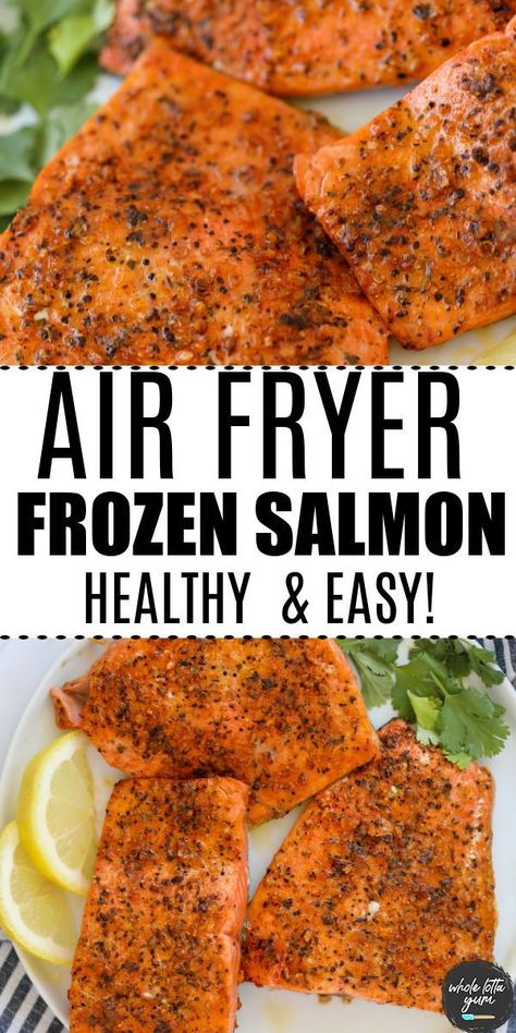 Cook air fryer salmon from frozen. air fryer frozen salmon with garlic herb. keto, low carb, gluten free Airfry Frozen Salmon Fillet, Low Calorie Salmon Recipes Air Fryer, Air Fryer Salmon Recipes From Frozen, Air Fried Frozen Salmon, Air Fry Frozen Salmon Fillets, Frozen Salmon Filets In Air Fryer, Baked Salmon From Frozen, Air Fryer Salmon From Frozen, Frozen Salmon Air Fryer Recipes