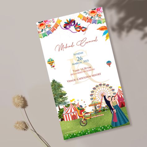 Mehendi Carnival Invite - Indian Wedding Carnival Invite, Indian Wedding Cards, Wedding Function, Wedding Invites, Invitation Set, Wedding Card, Engagement Party, Pre Wedding, Indian Wedding