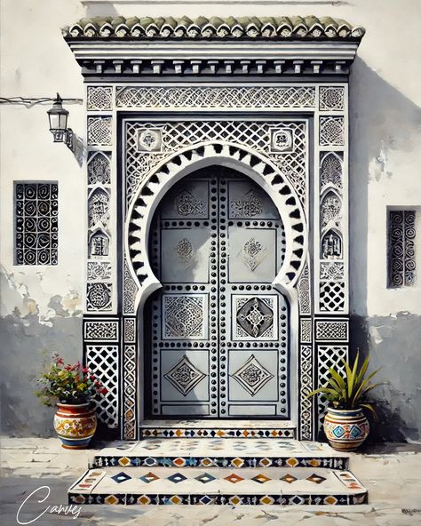 Islamic Doors Design, Moroccan Doors Marrakech, Moroccan Exterior Design, Morocco Nails, Moroccan Art Painting, Tunisia Culture, Ornamental Drawing, Morocco Architecture, Moroccan Wallpaper