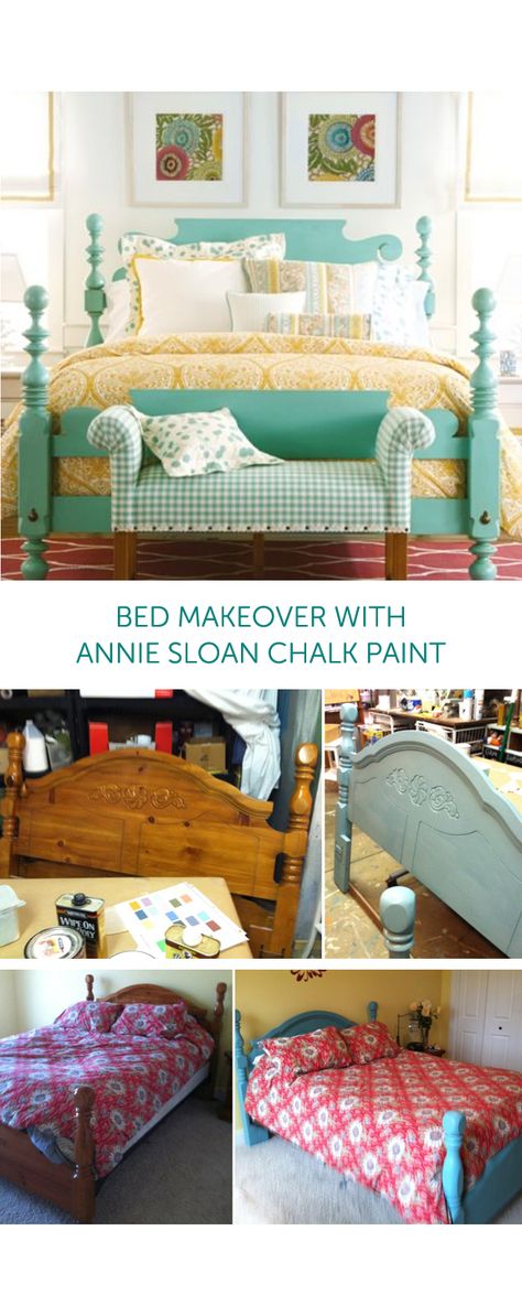 Painting furniture with Annie Sloan Chalk Paint. Bad makeover inspired by Ethan Allen. http://86lemons.com/annie-sloan-chalk-paint/ Do It Yourself Quotes, Cheap Diy Headboard, Annie Sloan Painted Furniture, Bed Makeover, Pine Bedroom Furniture, Room Pics, Painted Beds, Bedroom Furniture Makeover, Painted Bedroom Furniture