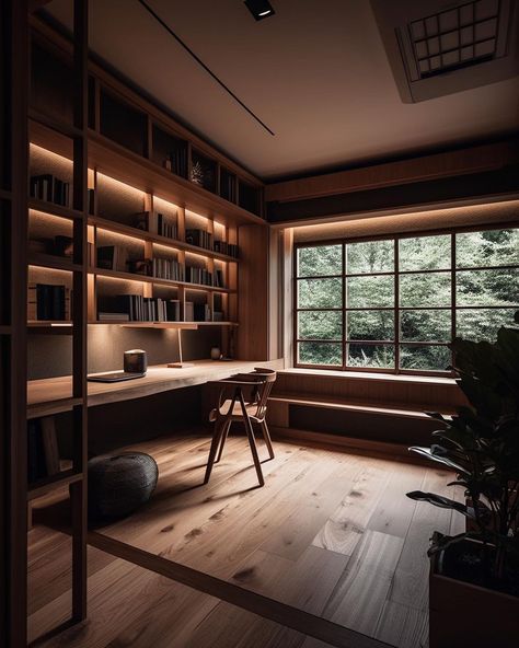 Wabi Sabi Home Office, Japanese Home Office, Japandi Home Office, Zen Office, Japan Interior, Zen Interiors, Japanese Home Design, Zen House, Japandi Home