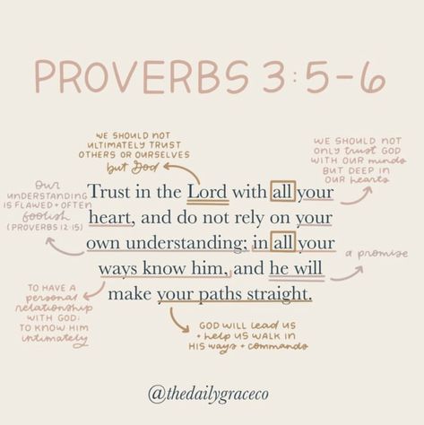 Daily Devotional For Women Bible Studies, Proverbs 3:5-6 Bible Journaling, Proverbs 3 Bible Journaling, Proverbs 3:5-6, Proverbs Bible Study, Verses From Proverbs, Trust And Obey, Verse Study, Daily Grace Co