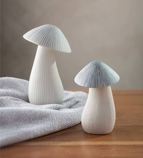 Ceramic clay has been meticulously sculpted into these charming Ceramic Mushroom Diffusers allowing essential oil to rise up the internal wick and gently float into the air. Add your favorite oil and place in an entryway or bathroom for an ambiance inspired by nature. A convenient, low maintenance way to enjoy aromatherapy in your home on a continual basis. The "cap" or top of the mushroom has a ceramic hook inside that allows one to secure it to the base. A perfect housewarming gift for some Iridescent Decor, Ceramic Oil Diffuser, Ceramic Mushrooms, Ceramic Diffuser, Gift For Hostess, Ceramic Mushroom, Mushroom Crafts, Pottery Inspo, Diffuser Oil