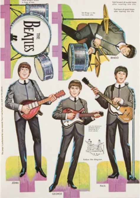 Paper Dolls as Fashion History - The Beatles - Whitman No. 1938 copyright 1964 Beatles Crafts, Beatles Dolls, Beatles Birthday, Beatles Party, Beatles Memorabilia, Beatles Cartoon, Beatles Art, Shadow Box Art, Paper Dolls Book