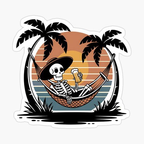 Funny skeleton hammock summer beach by FunnyShop4you | Redbubble Beach Skeleton, Funny Skeleton, Summer Sun, Tattoo Drawings, The Dead, Hammock, Summer Beach, Skeleton, Beer