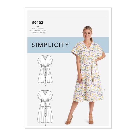 Simplicity 9103 Misses' Dresses In Two Lengths With Tiered Variation sewing pattern Simplicity Dress, Tiered Skirts, Miss Dress, Pattern Brands, Womens Sewing Patterns, Simplicity Sewing, Button Front Dress, Simplicity Sewing Patterns, Simplicity Patterns