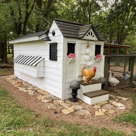 White Chicken Coop With Black Trim, Inside Chicken Coop, Mobile Chicken Coop, Chicken Coop Garden, Cute Chicken Coops, Homestead Living, Beautiful Chickens, White Chicken, Cute Chickens