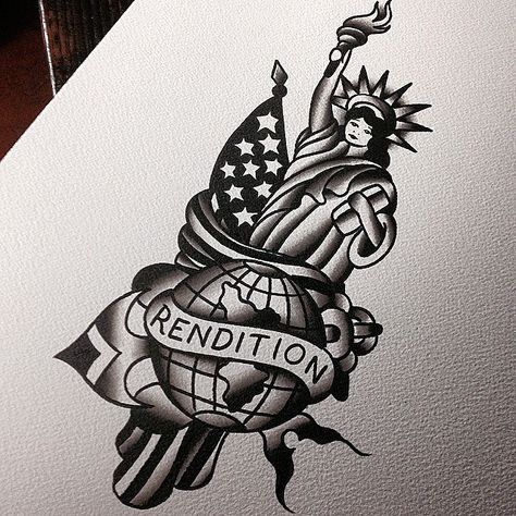 Old School Rendition Statue of Liberty tattoo idea by Robert Samuel Tattoo Sleeve American Traditional, Ny Tattoo, Globe Tattoo, Statue Of Liberty Tattoo, Traditional Tattoo Man, Liberty Tattoo, Liberty Statue, Christian Sleeve Tattoo, Tattoo Parlor