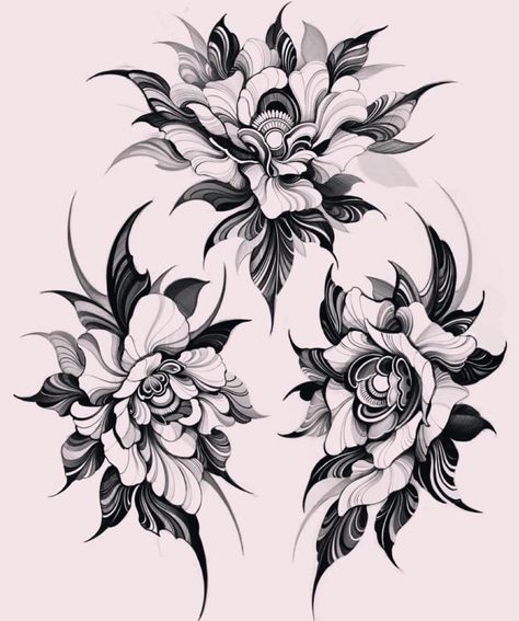 Dahlia Flower Tattoos, Black Flowers Tattoo, Japanese Flower Tattoo, Chrysanthemum Tattoo, Flower Tattoo Drawings, Floral Tattoo Sleeve, Traditional Tattoo Design, Botanical Tattoo, Floral Tattoo Design