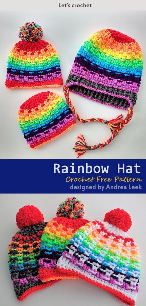 Rainbow Hat Crochet Free Pattern #freecrochetpatterns #crochetbeanie #freehatpattern Rainbow Hat, Crochet Mermaid Tail, Feather Yarn, Rainbow Hats, Crochet Unique, Hat Patterns Free, Crochet Mermaid, Bonnet Crochet, Crochet Cap