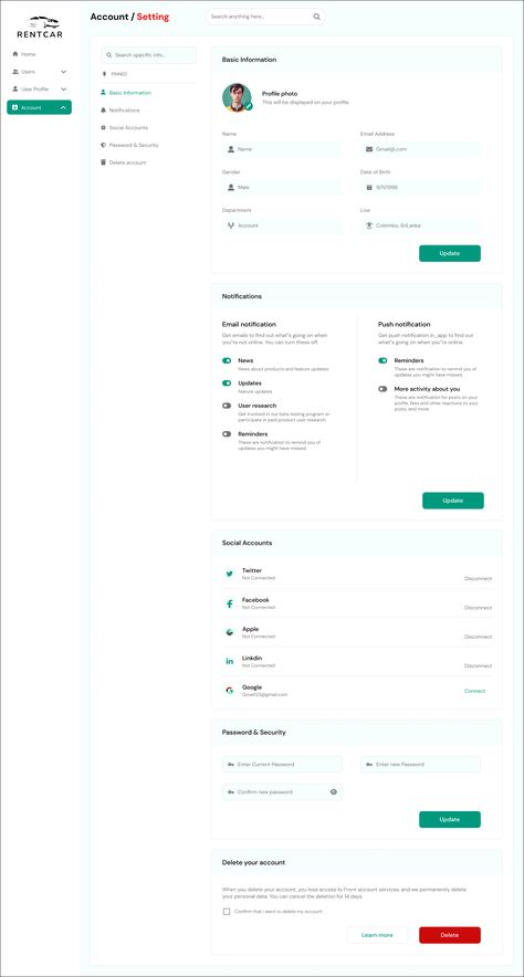 Account/Settings page on Behance Settings Page Ui Design, App Design Ui, My Account Page, Ui Website, Account Settings, Ui Components, User Settings, Ui Design Website, Web Ui Design