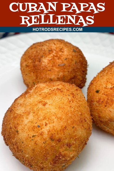 Authentic Cuban Papas Rellenas Papa Rellena Recipe Cuban, Mufungo Recipe, Cuban Potatoes, Cuban Recipes Authentic, Cuban Food Authentic, Picadillo Con Papas Recipe, Cuban Pastries, Caribbean Appetizers, Papas Rellenas Recipe