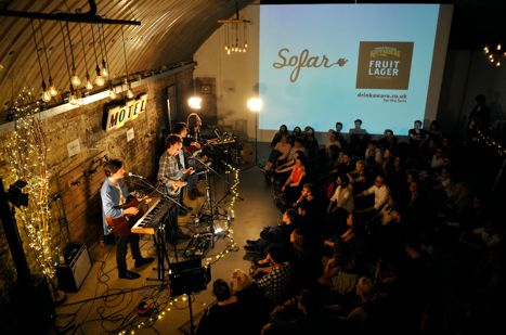 Glasgow to host the Kopparberg Fruit Lager Live Series x Sofar SoundsWithGuitars Restobar Design, Space Guitar, Technical Theatre, Worship Night, Church Inspiration, Outdoor Stage, Music Club, Music Studio Room, Rooftop Lounge