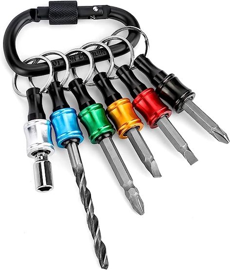 1/4 Inch Hex Shank Bits Holder - Portable Six Color Coded Light-weight Quick-change Screwdriver Bits Holder Organizer Tool For 1/4" Impact Tips, Screws, Drivers, With Black Carabiner(Bits Not Include) - - Amazon.com Electricians Tools, Car Tool Kit, Drill Bit Holder, Electrician Tools, Key Storage, Shop Tools, Screwdriver Bits, Impact Driver, Car Tools