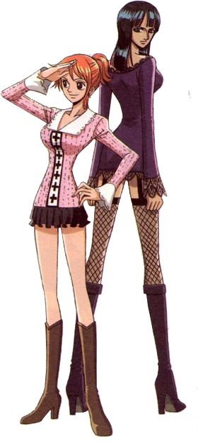 One Piece Girls by candycanecroft on deviantART Nami's Outfits One Piece, Nami Pre Time Skip Outfits, One Piece Anime Nami Outfits, Nami Thriller Bark Outfit, Nami Outfits Inspired, Nami Cosplay One Piece, Robin Thriller Bark, Nico Robin Outfits, Robin One Piece Cosplay